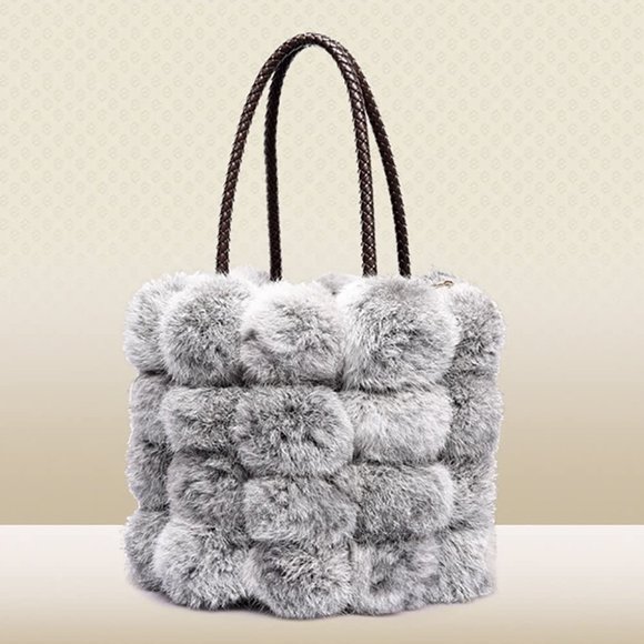 Women's Faux Fur Bucket Handbag Drawstring Fur Bag